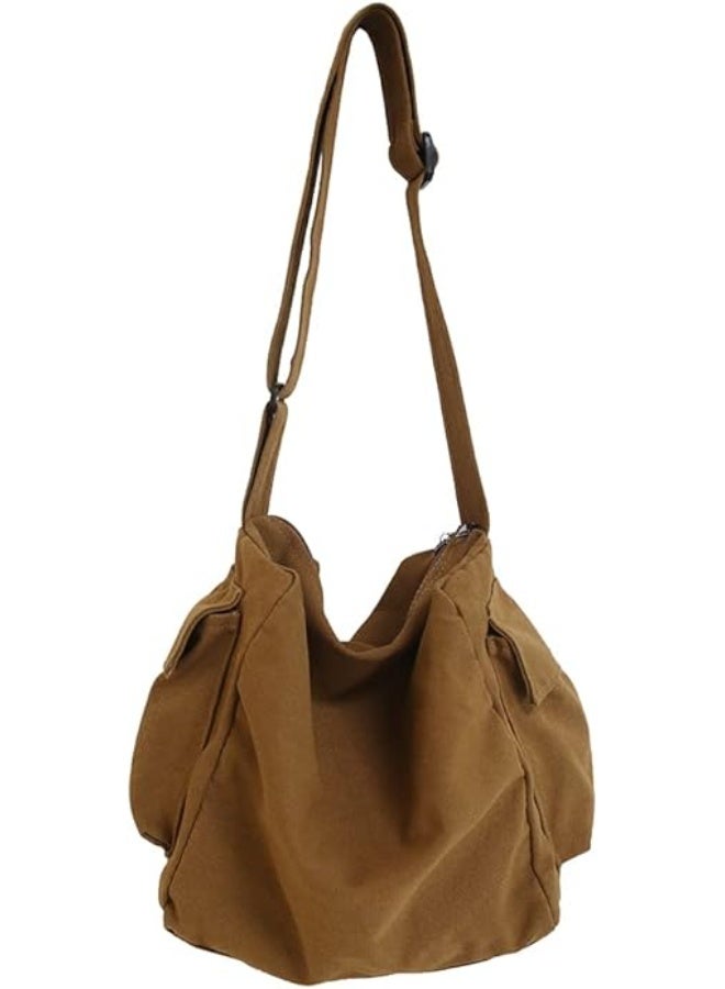 Canvas Messenger Bag Large Hobo Crossbody Bag with Multiple Pockets Canvas Shoulder Tote Bag for Women and Men - Image 1